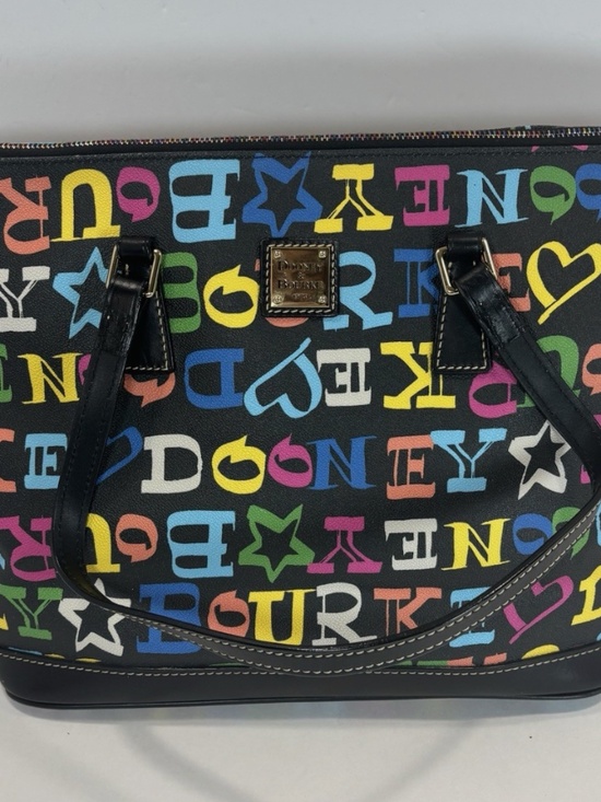 Dooney & Bourke Handbags - Dooney & Bourke Black Rainbow Logo Doodle Graffiti Large Tote Bag Logo Colorful